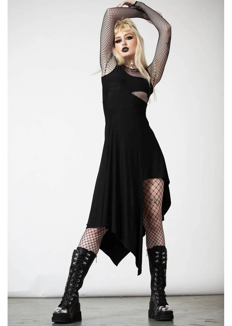 Killstar Corvia Bayonette Asymmetric Dress Black