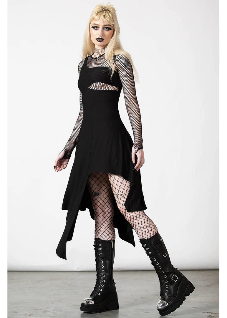 Killstar Corvia Bayonette Asymmetric Dress Black