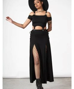 Killstar Hellverina Split Maxi Skirt Black New In