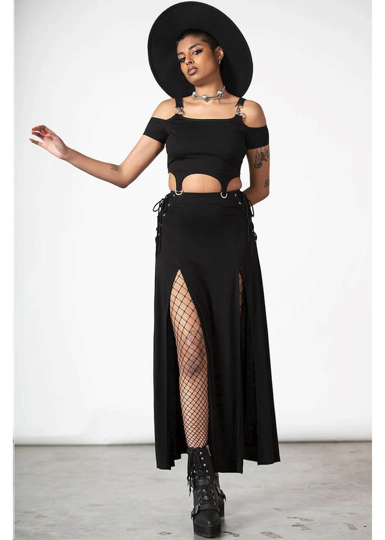 Killstar Hellverina Split Maxi Skirt Black New In