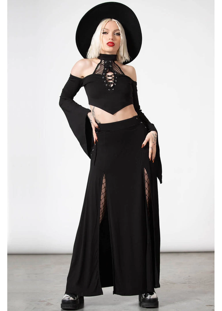 Killstar Hellverina Split Maxi Skirt Black New In