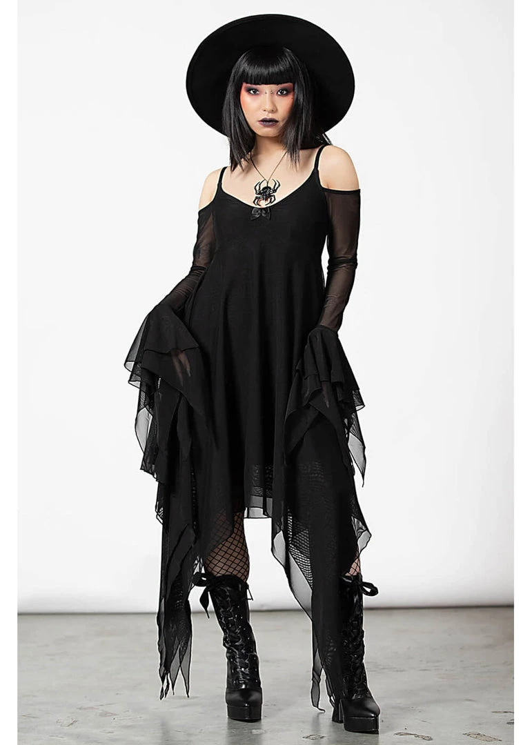 Killstar Omen Crush Mesh Dress Black New In