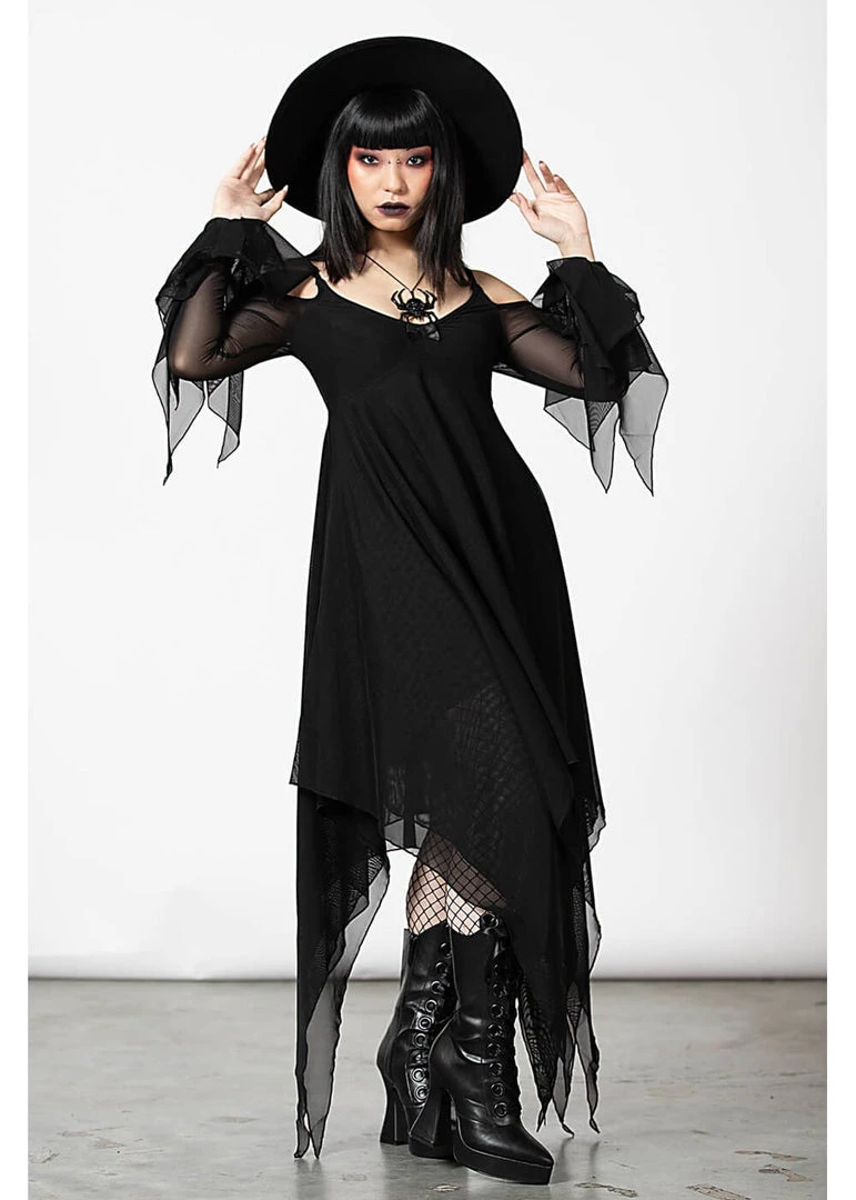 Killstar Omen Crush Mesh Dress Black New In
