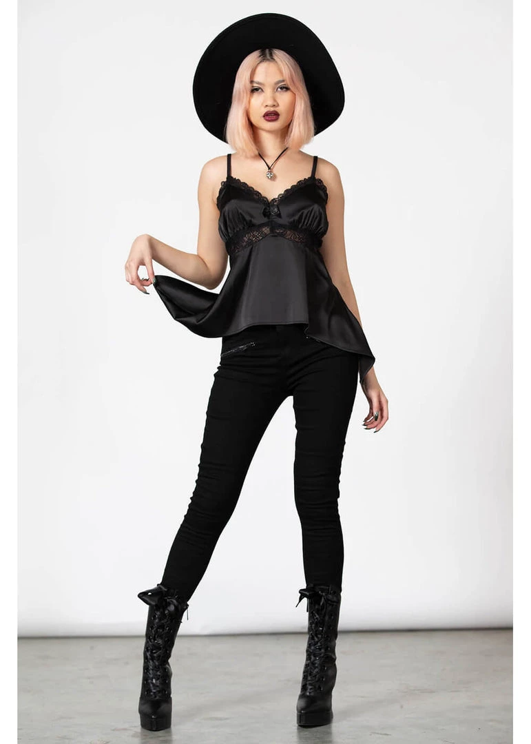 New In Killstar Zaria Satin 60's Top Black