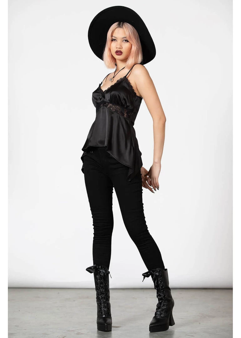 New In Killstar Zaria Satin 60's Top Black