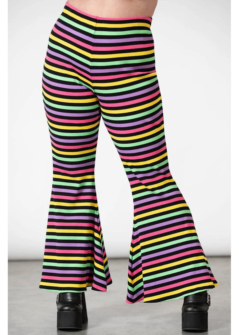 Killstar Prismatic Rainbow 60's Flares Trousers Multi New In