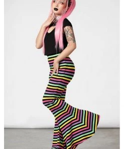Killstar Prismatic Rainbow 60's Flares Trousers Multi New In