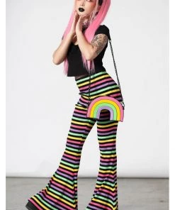 Killstar Prismatic Rainbow 60's Flares Trousers Multi New In