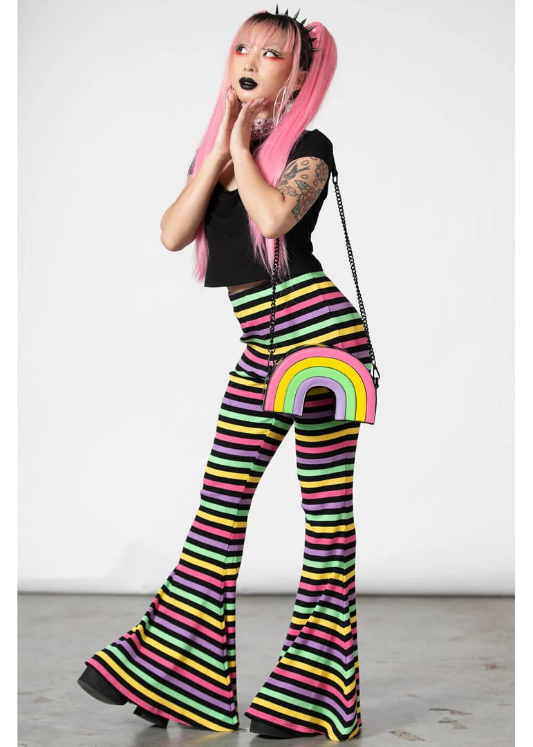 Killstar Prismatic Rainbow 60's Flares Trousers Multi New In