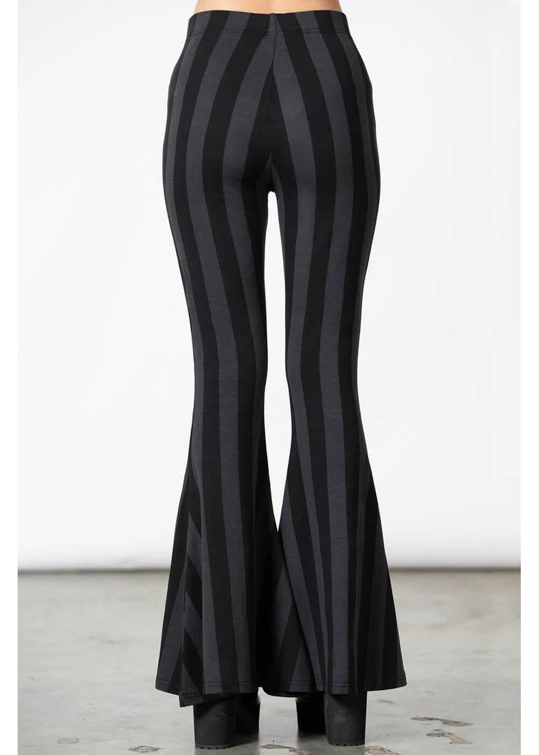 New In Killstar Inferno Room Stripe 70's Flare Trousers Grey