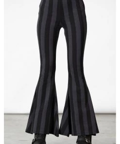 New In Killstar Inferno Room Stripe 70's Flare Trousers Grey