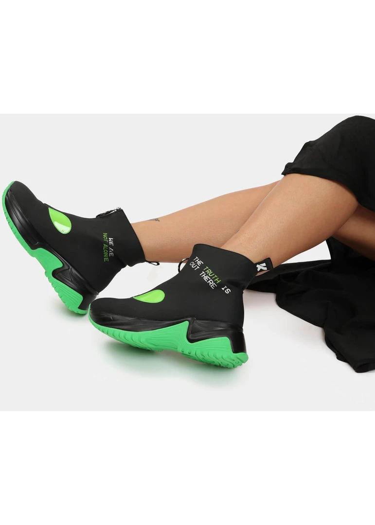 New In Koi Footwear Terrestrial Truth Alien 80's Boots Black Green