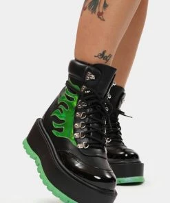 Koi Footwear Helios Hologram Flames Plateau Boots Black Green