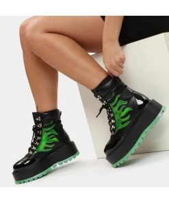 Koi Footwear Helios Hologram Flames Plateau Boots Black Green
