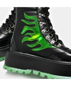 Koi Footwear Helios Hologram Flames Plateau Boots Black Green