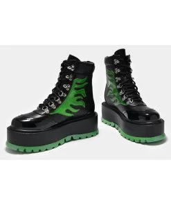 Koi Footwear Helios Hologram Flames Plateau Boots Black Green