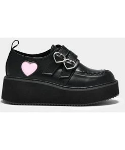 Koi Footwear Pothos Heart Platform Creepers Black Pink