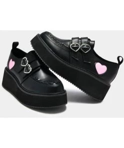 Koi Footwear Pothos Heart Platform Creepers Black Pink