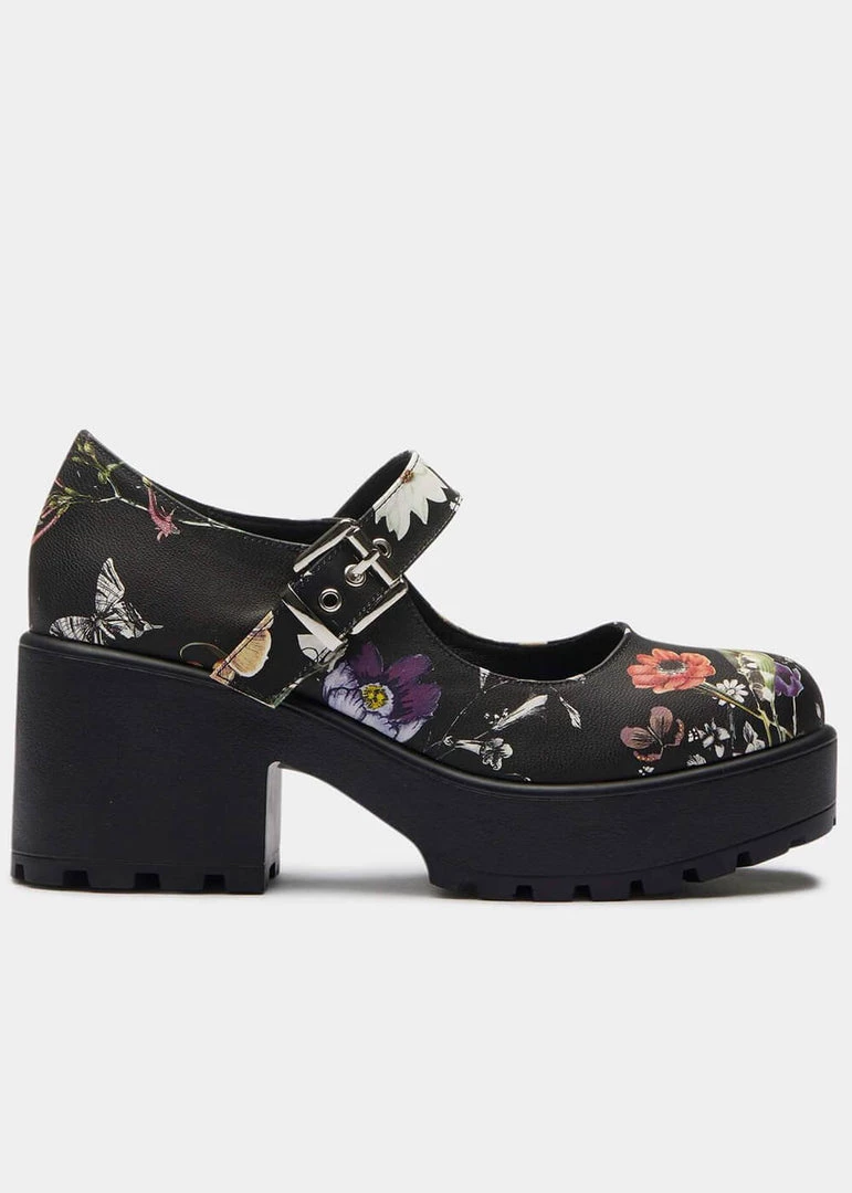 New In Koi Footwear Tira Floral Mary Janes Pumps Black