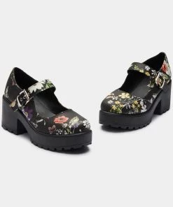 New In Koi Footwear Tira Floral Mary Janes Pumps Black