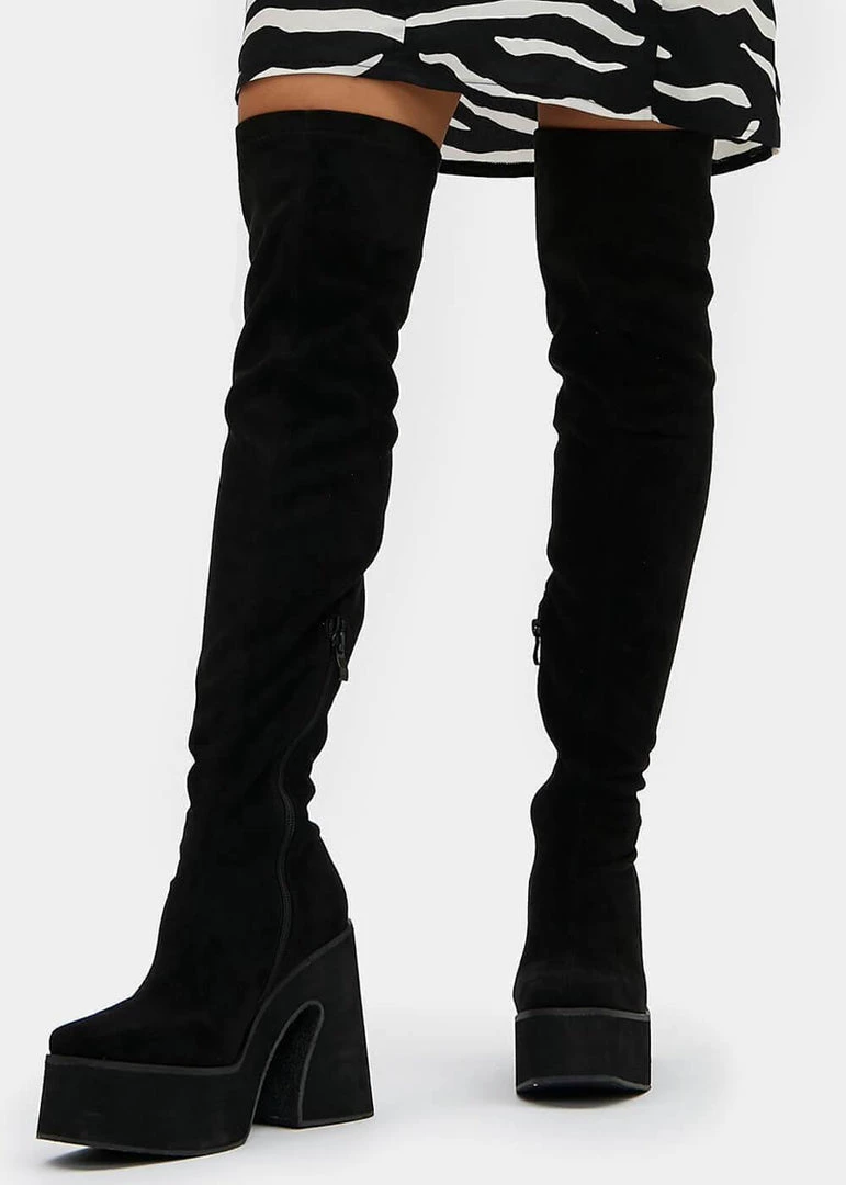 Koi Footwear Damar Over The Knee Suede 60's Boots Black New In