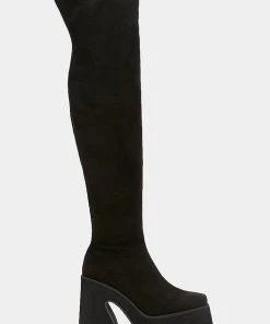 Koi Footwear Damar Over The Knee Suede 60's Boots Black New In