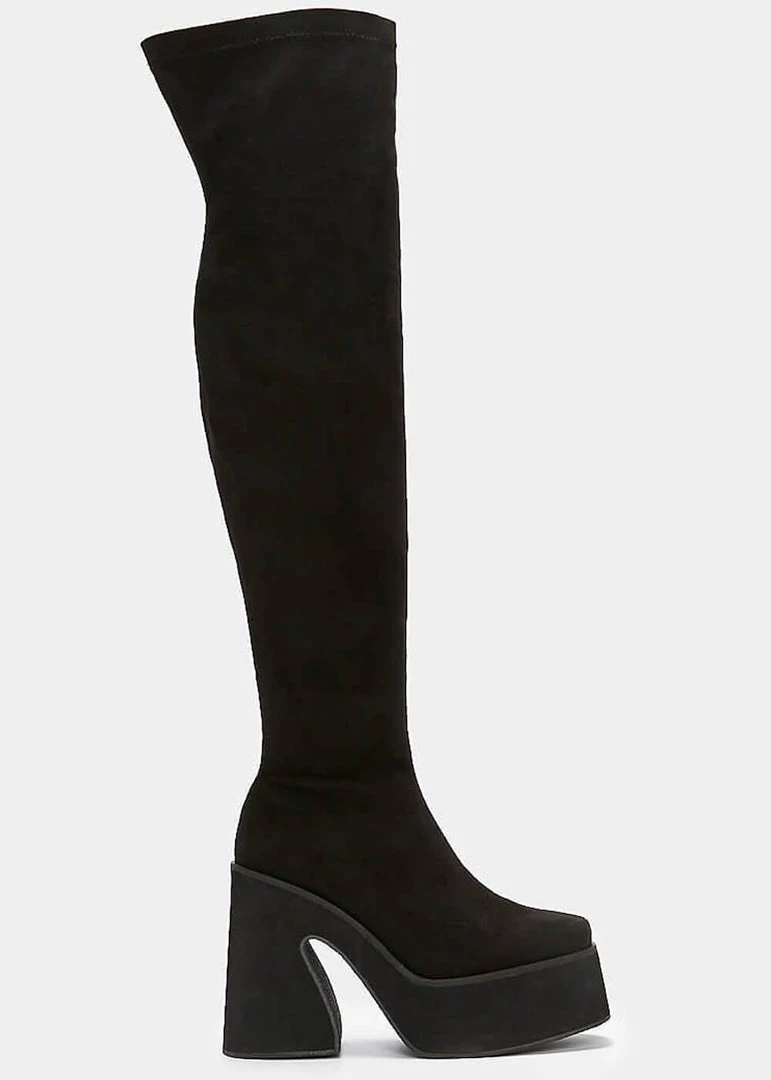 Koi Footwear Damar Over The Knee Suede 60's Boots Black New In