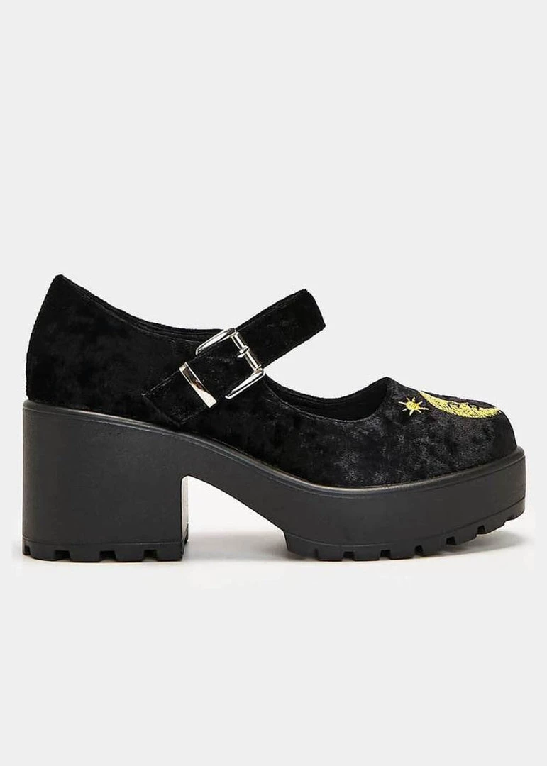 Koi Footwear Della Witchy Moon Velvet Mary Janes 60's Pumps Black New In