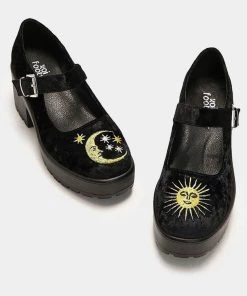 Koi Footwear Della Witchy Moon Velvet Mary Janes 60's Pumps Black New In