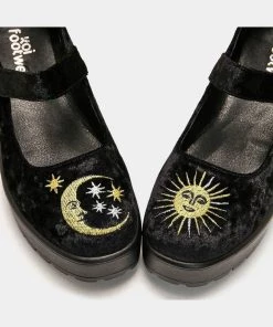 Koi Footwear Della Witchy Moon Velvet Mary Janes 60's Pumps Black New In