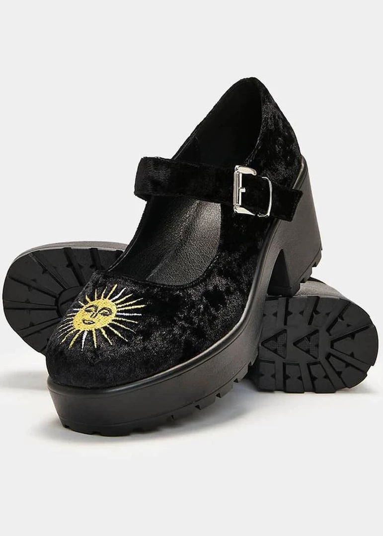 Koi Footwear Della Witchy Moon Velvet Mary Janes 60's Pumps Black New In