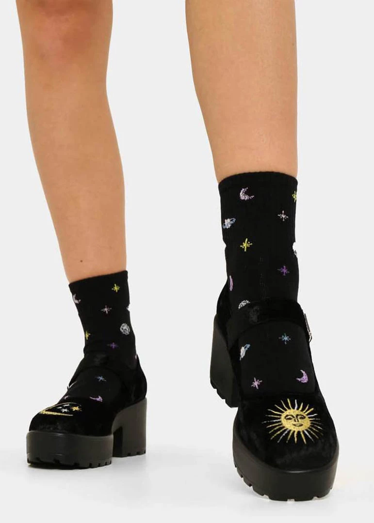 Koi Footwear Della Witchy Moon Velvet Mary Janes 60's Pumps Black New In