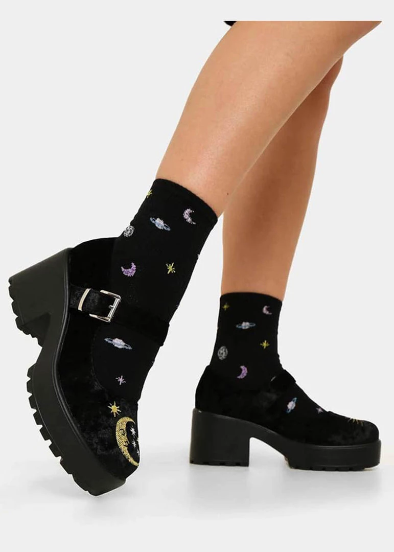 Koi Footwear Della Witchy Moon Velvet Mary Janes 60's Pumps Black New In