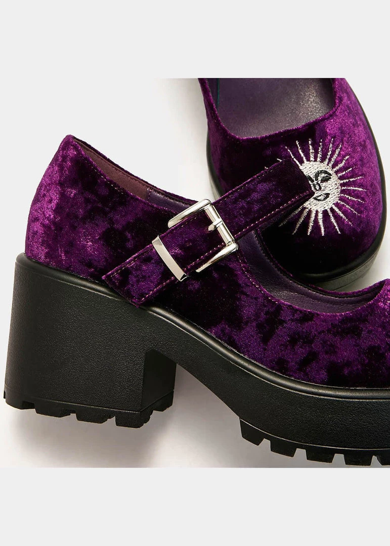Koi Footwear Della Witchy Moon Mary Janes Velvet 60's Pumps Purple New In