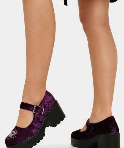 Koi Footwear Della Witchy Moon Mary Janes Velvet 60's Pumps Purple New In
