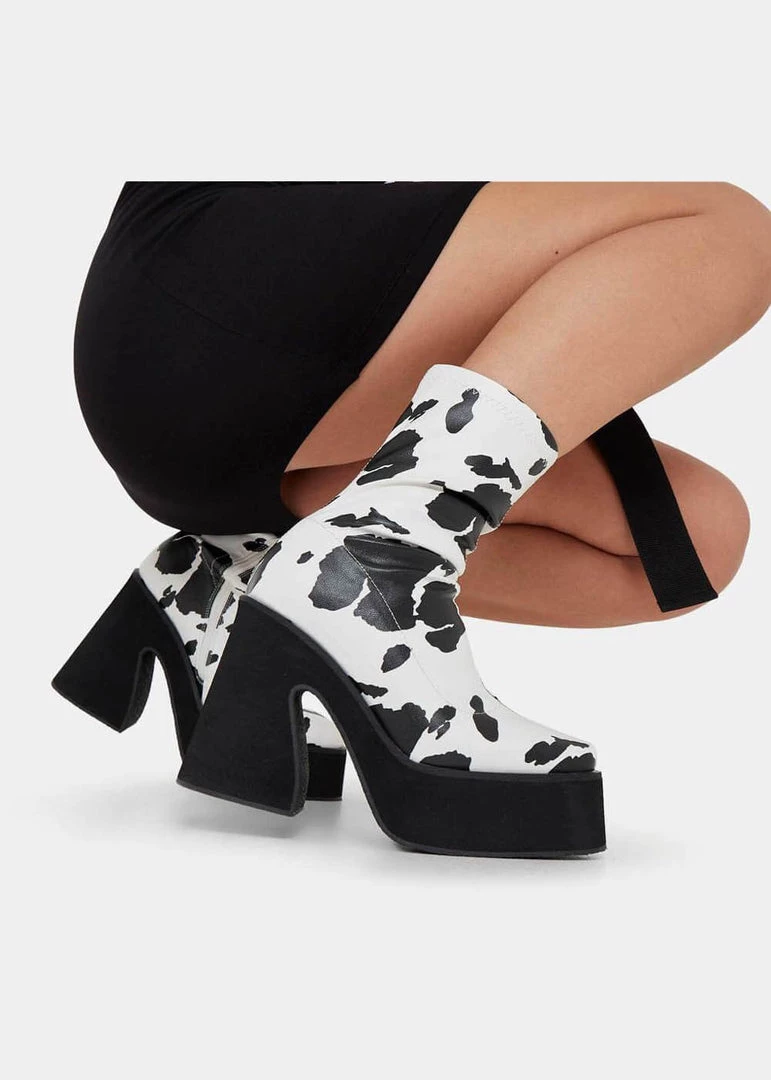 New In Koi Footwear Holy Cow 70's Platform Boot Black White
