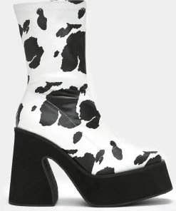 New In Koi Footwear Holy Cow 70's Platform Boot Black White