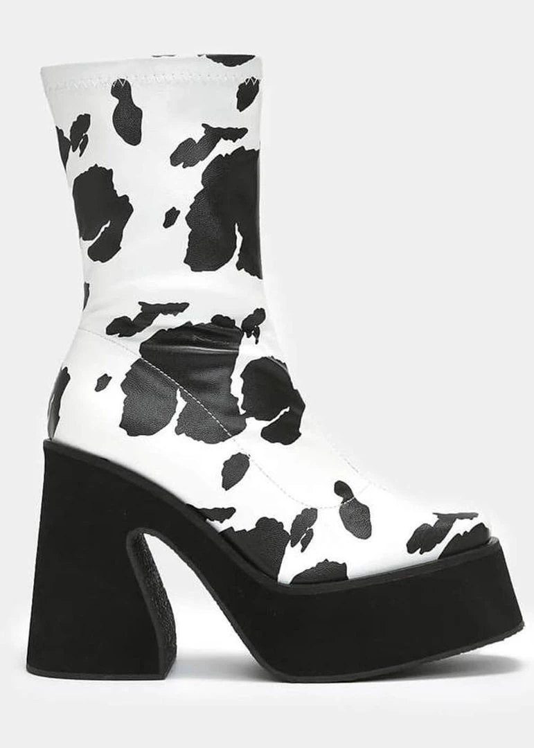 New In Koi Footwear Holy Cow 70's Platform Boot Black White