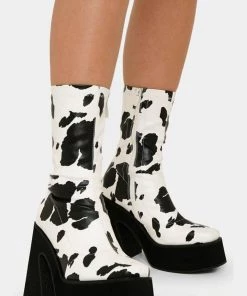 New In Koi Footwear Holy Cow 70's Platform Boot Black White