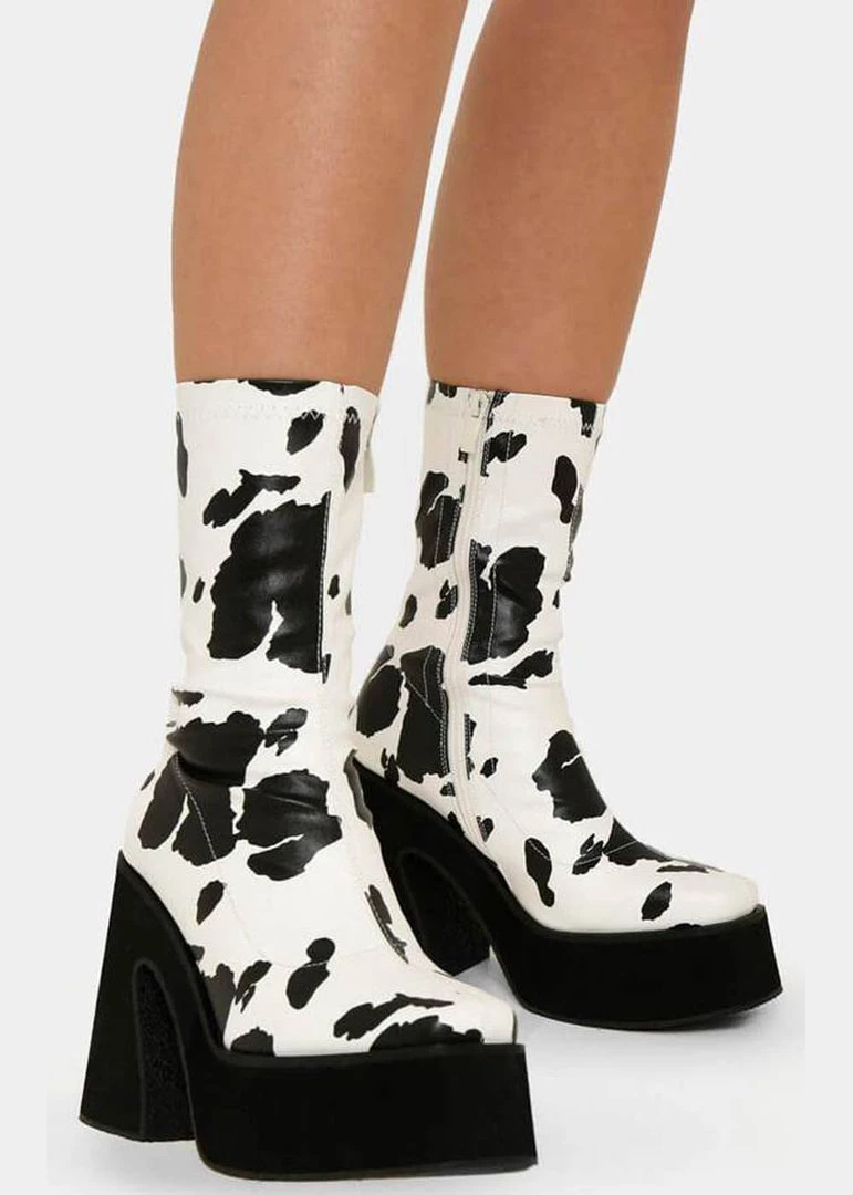New In Koi Footwear Holy Cow 70's Platform Boot Black White