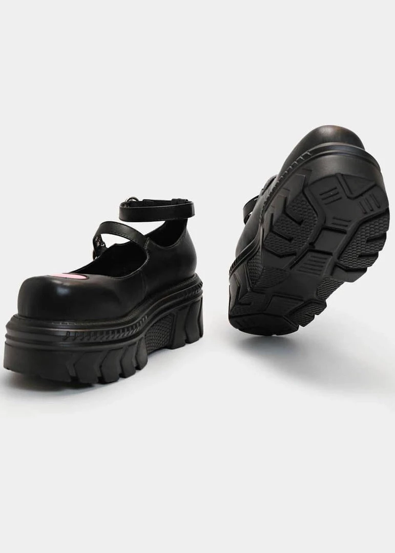 Koi Footwear Warrior Heart Platform Sandals Black Pink New In