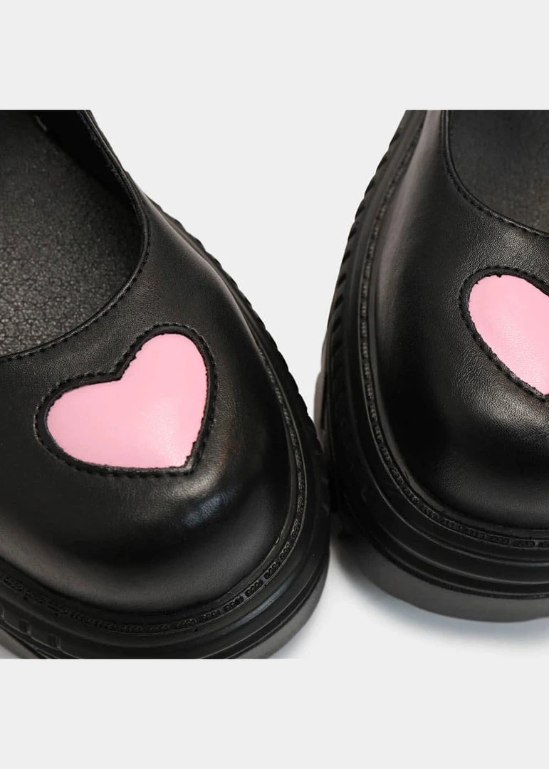Koi Footwear Warrior Heart Platform Sandals Black Pink New In