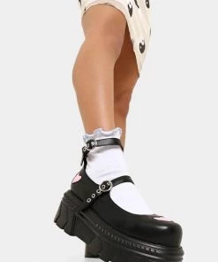 Koi Footwear Warrior Heart Platform Sandals Black Pink New In