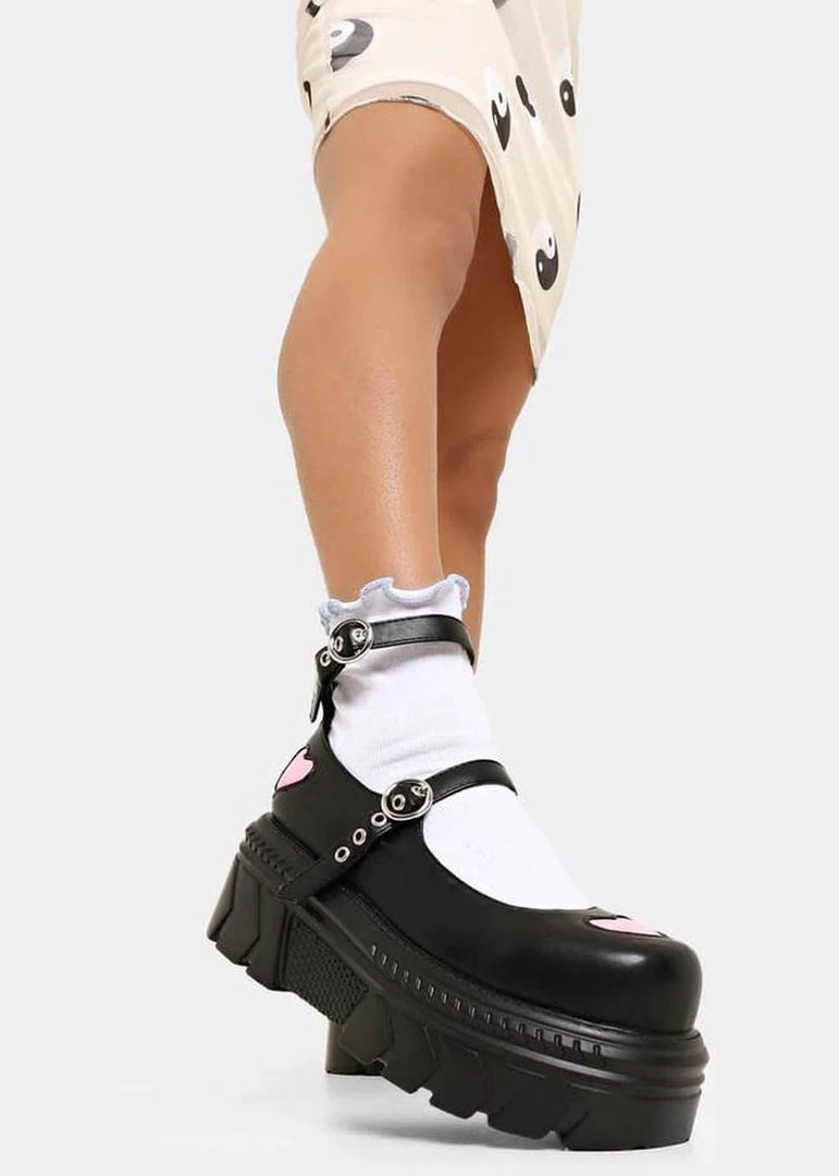 Koi Footwear Warrior Heart Platform Sandals Black Pink New In