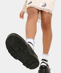 Koi Footwear Warrior Heart Platform Sandals Black Pink New In