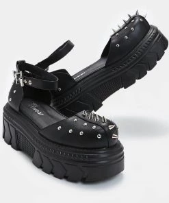 New In Koi Footwear Perfect Spike Platform Sandals Black