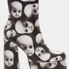 New In Koi Footwear Dead Silence Doll Heads 80's Platform Boots Black