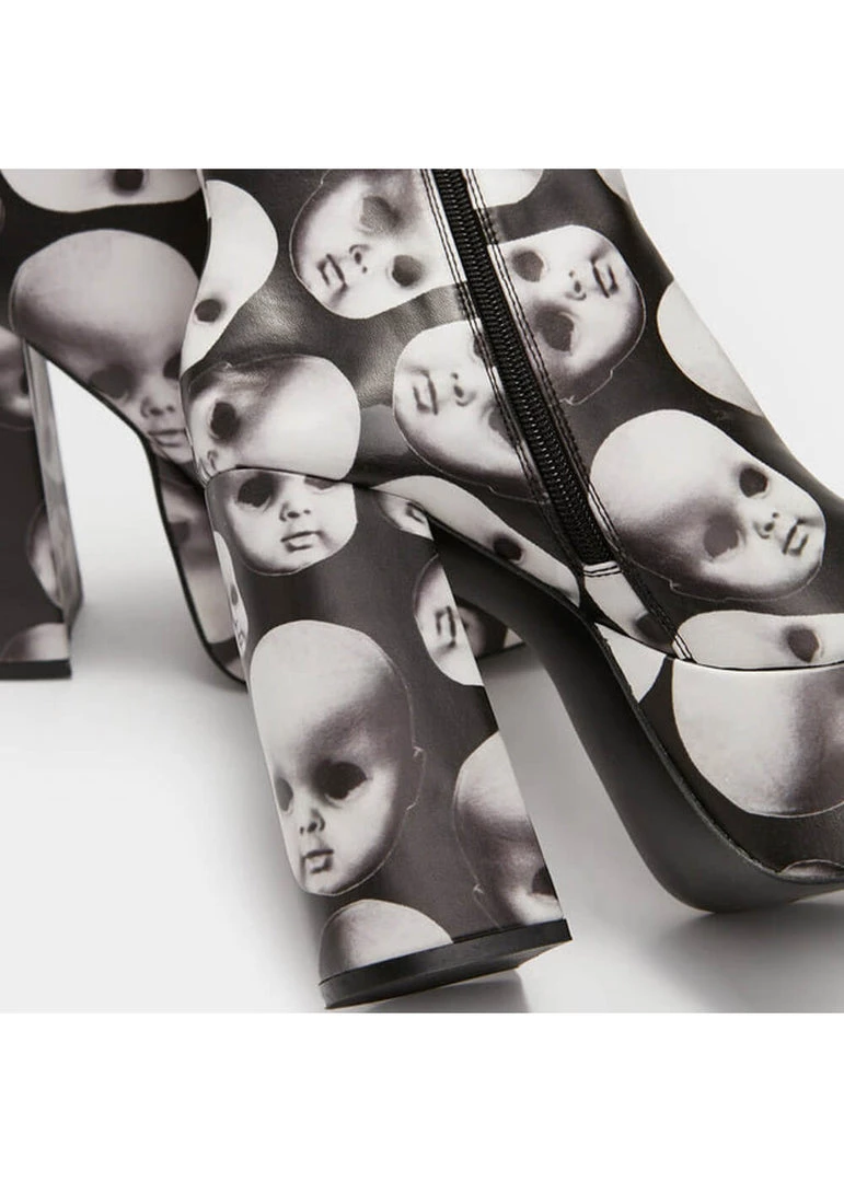 New In Koi Footwear Dead Silence Doll Heads 80's Platform Boots Black