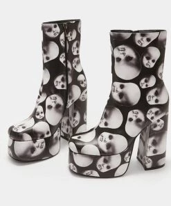 New In Koi Footwear Dead Silence Doll Heads 80's Platform Boots Black