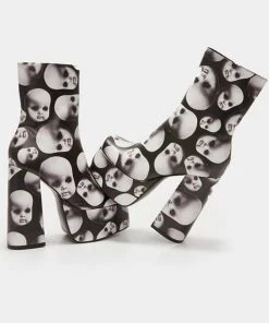 New In Koi Footwear Dead Silence Doll Heads 80's Platform Boots Black